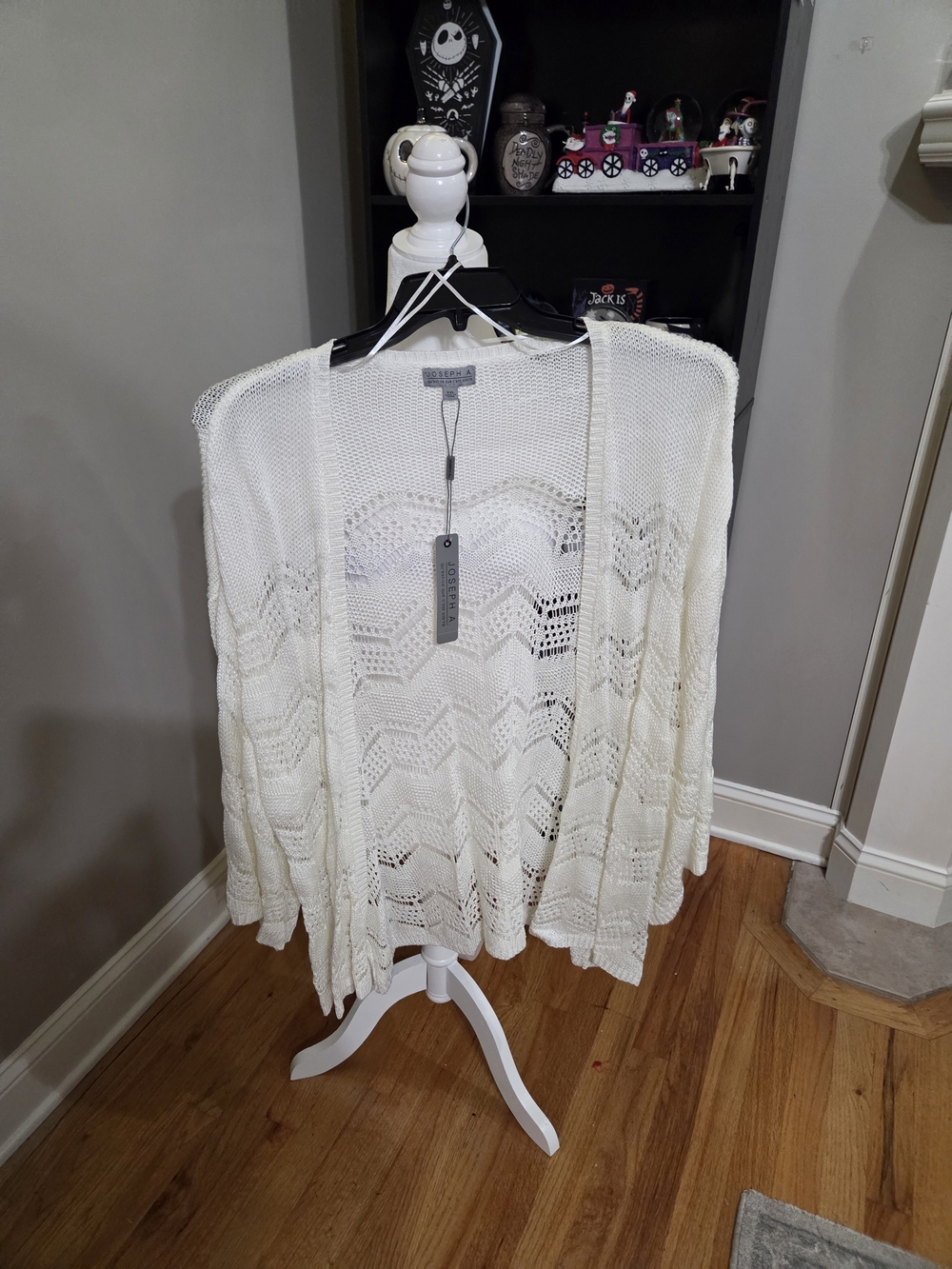 Joseph A Cream Open-Front Crochet Knit Cardigan